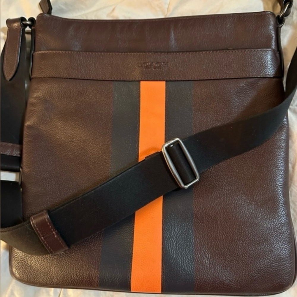 Coach New York Pebbled Leather Charles Varsity Striped Crossbody Purse B…